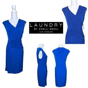 LAUNDRY by SHELLI SEGAL Curve-Hugging Royal Blue Drape Dress